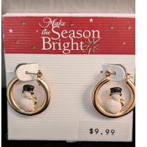 NWT Gold Tone Hoop Snowman Earrings